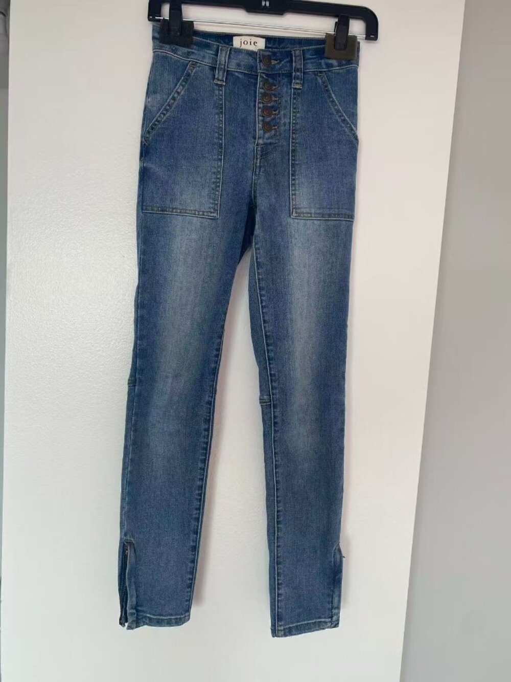 Joie Button-Fly Skinny Jeans with Ankle Zip